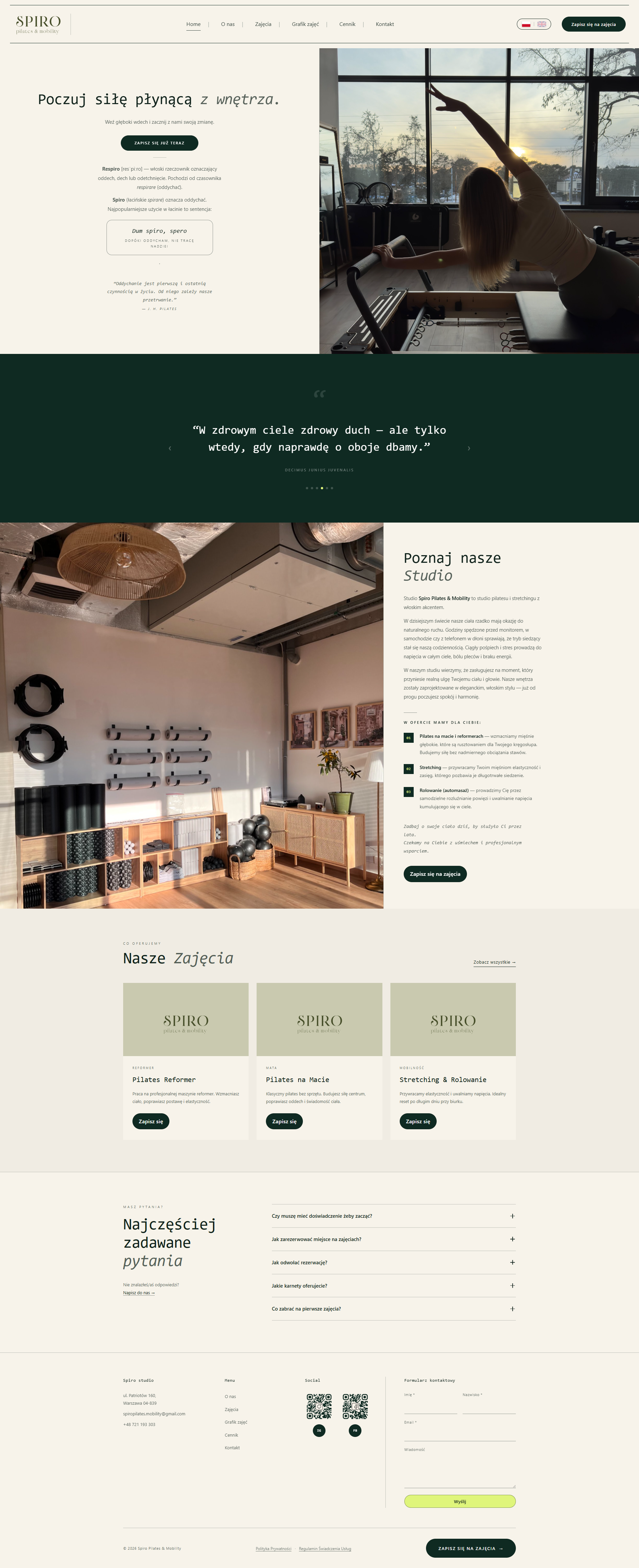 Spiro Pilates & Mobility — długi zrzut strony (przewijany w ramce)