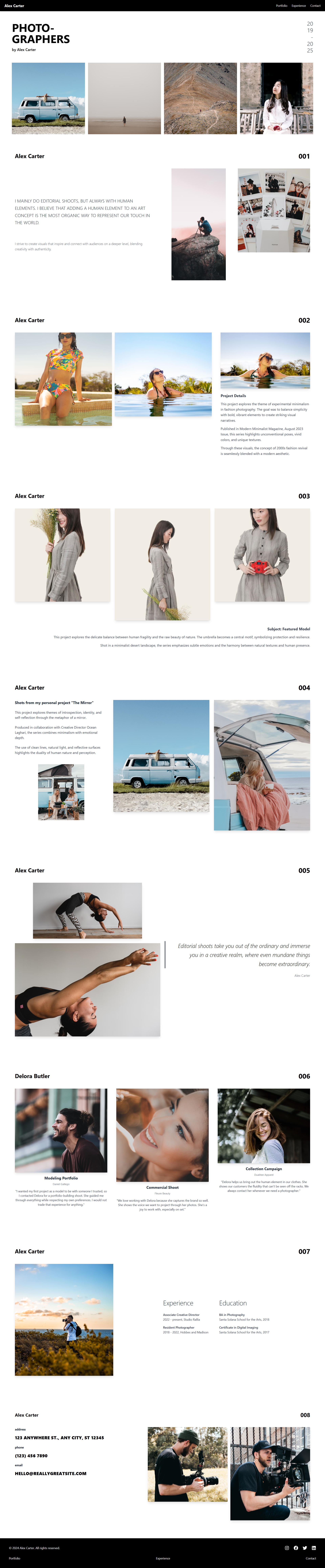 Photographer Portfolio — długi zrzut strony (przewijany w ramce)